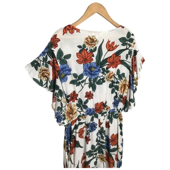 Umgee Tropical Floral Flare Sleeve Tie Front Fit Dress L - Picture 9 of 14